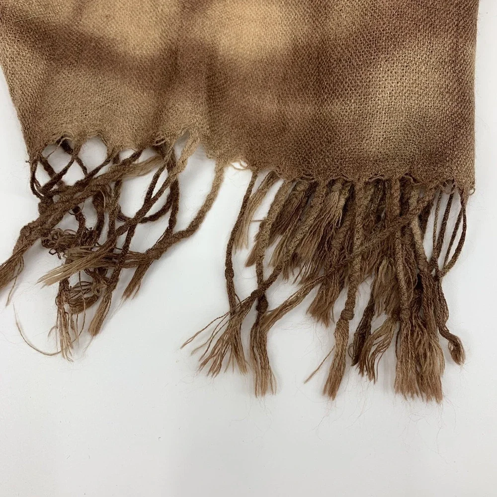 Urban Rose Maple Trail Scarf Brown Hand Dyed Fringed Boho Earthy Neutral NEW